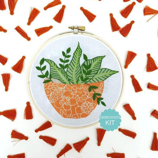 pot plant embroidery Embroidery Kit - Orange Flower Pot