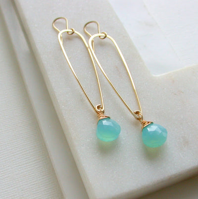 Earrings - Slender Chalcedony Teardrop