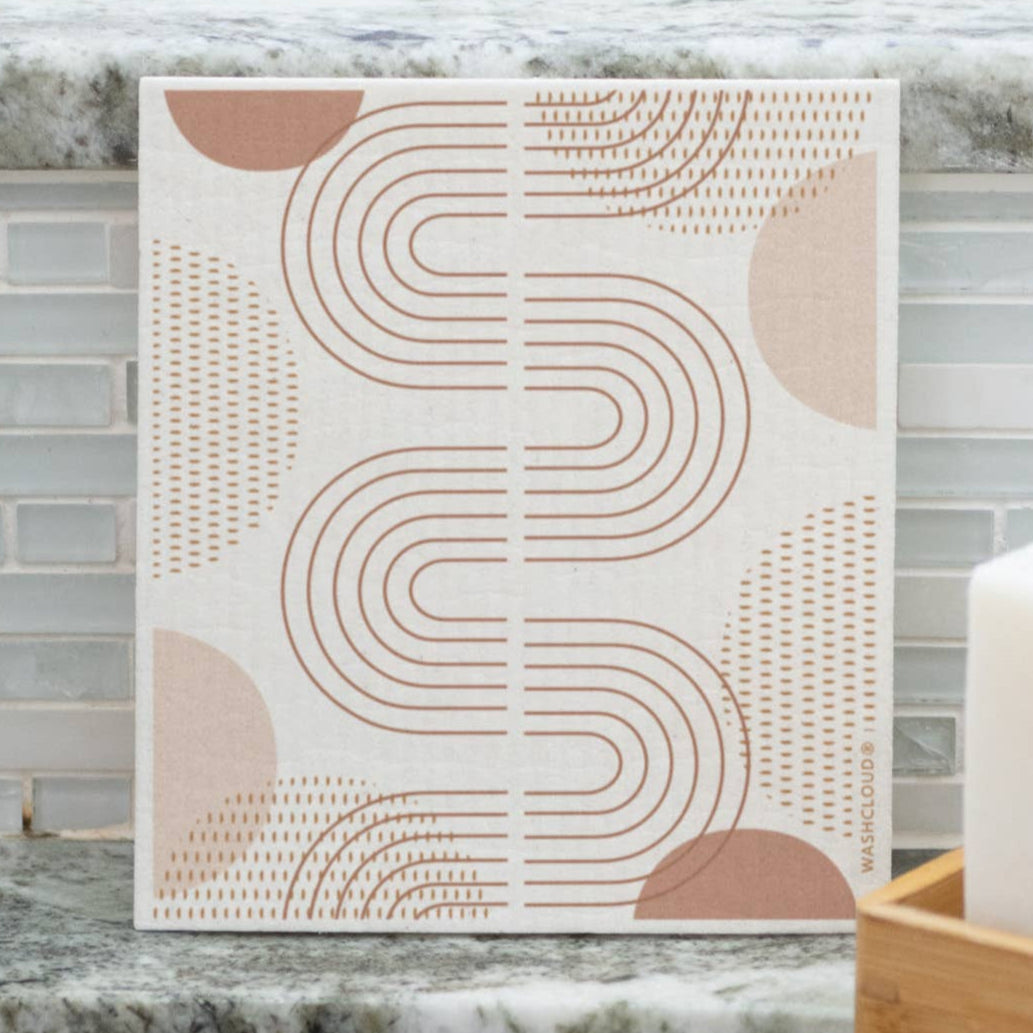 Decorative tile with geometric pattern on a kitchen counter