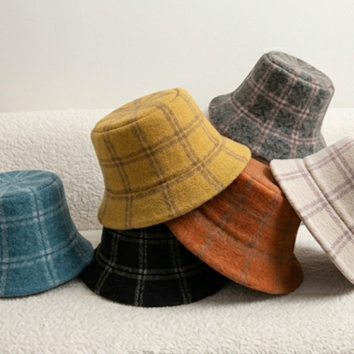 Bucket Hat - Plaid Wool - Grey