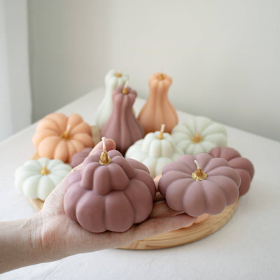 Autumn Pumpkin Decorative Candle Set | Elegant Fall Decor: Cream White