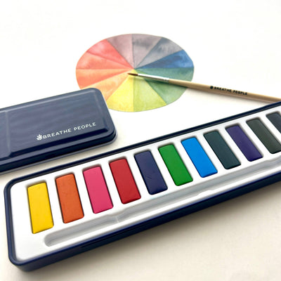 Watercolor Set- 12 Artist Grade Colors + Wood Brush