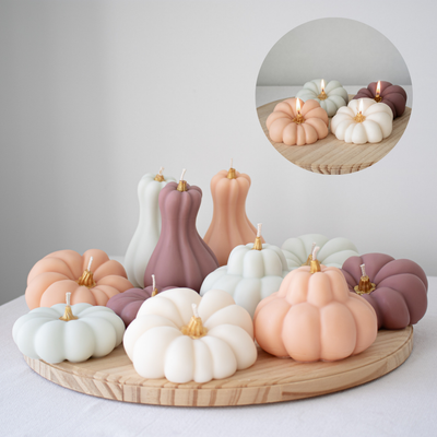 Autumn Pumpkin Decorative Candle Set | Elegant Fall Decor: Cream White