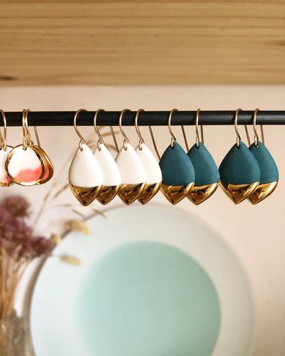 Gold Dipped Marquise Earrings: Teal