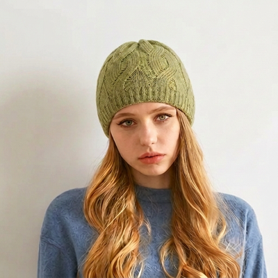 Wool Cable Knit Hat / Fingerless Gloves *Sold separately: Hat / Mustard
