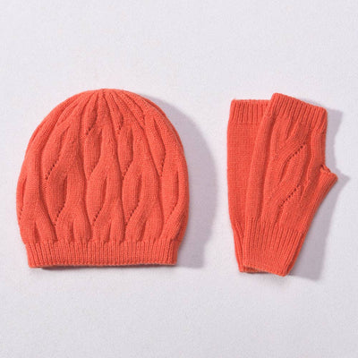 Wool Cable Knit Hat / Fingerless Gloves *Sold separately: Hat / Khaki