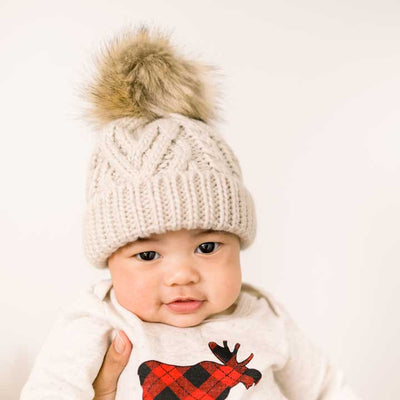 Beanie Hat - Oatmeal Pop Pom Pom