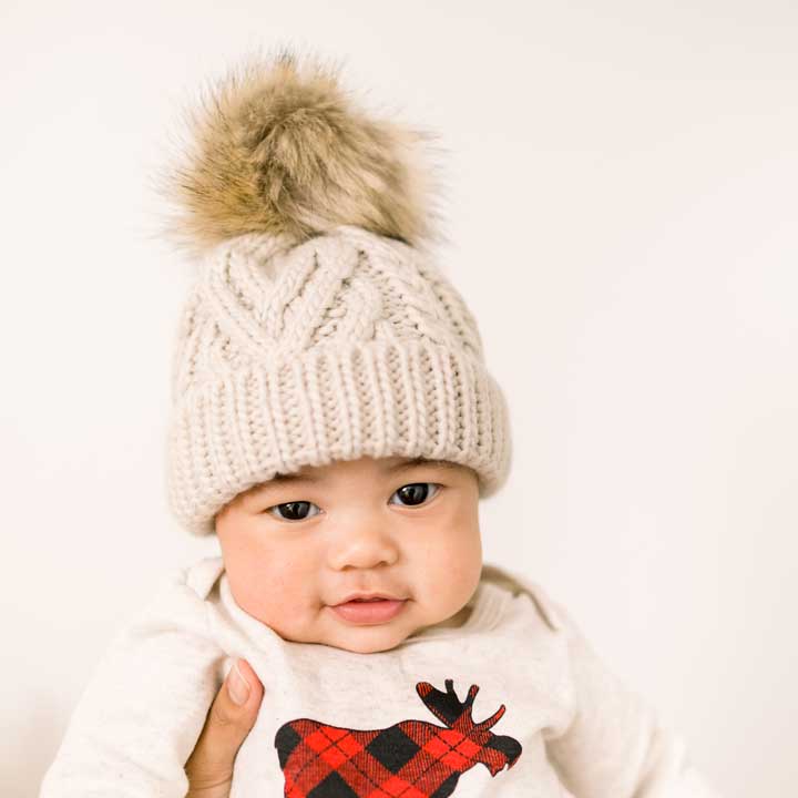 Beanie Hat - Oatmeal Pop Pom Pom