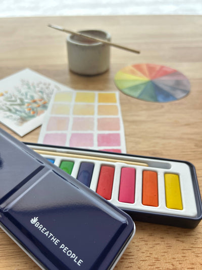 Watercolor Set- 12 Artist Grade Colors + Wood Brush