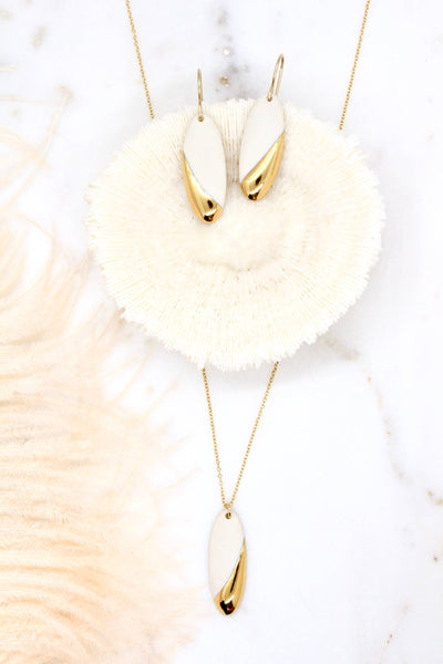 Gold Dipped Long Oval Necklace: Orange Red