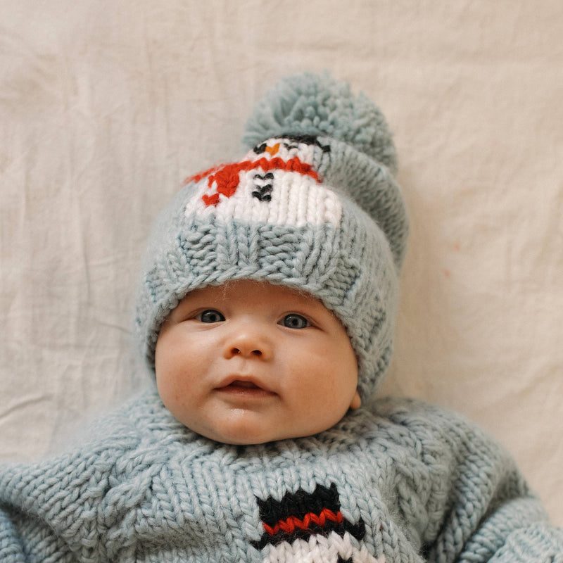 Knit Beanie Hat - Frosty Snowman - Surf Blue