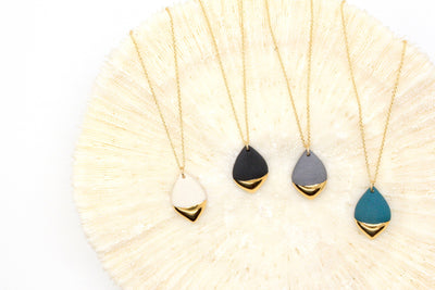 Gold Dipped Marquise Necklace: Teal