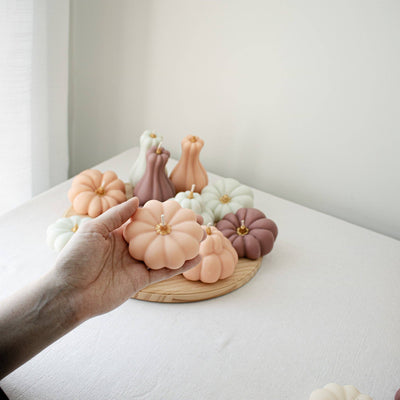 Autumn Pumpkin Decorative Candle Set | Elegant Fall Decor: Cream White