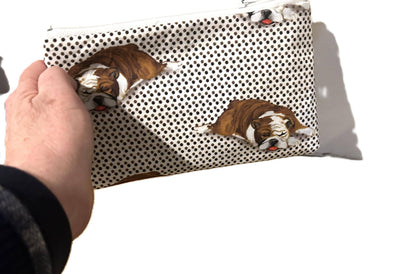 Spotted Cotton Bulldog Cosmetic Pouch for Dog Lover