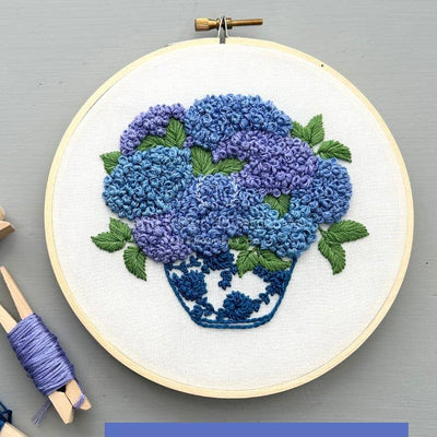 Embroidery Kit - Blue Hydrangeas in Ginger Jar