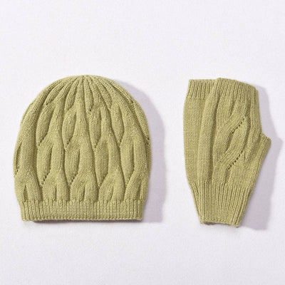 Wool Cable Knit Hat / Fingerless Gloves *Sold separately: Hat / Mint