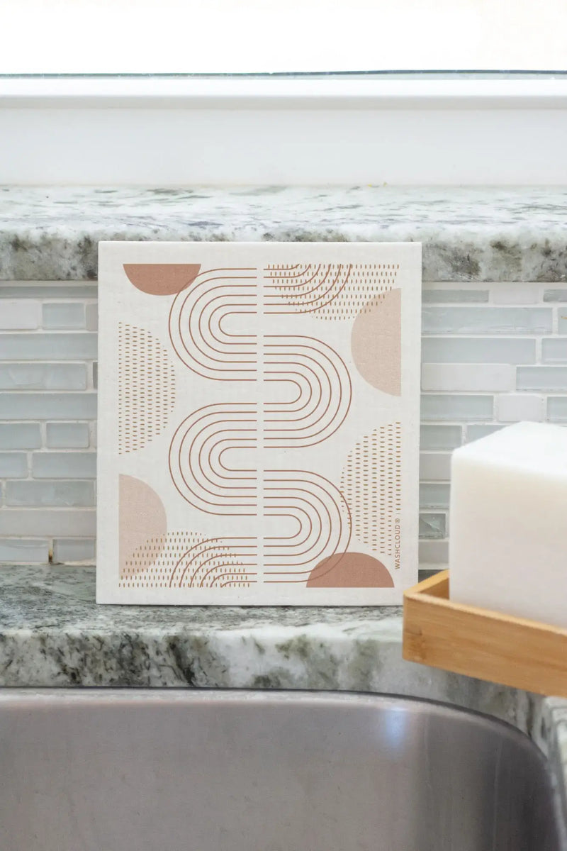Decorative tile with geometric pattern on a kitchen counter