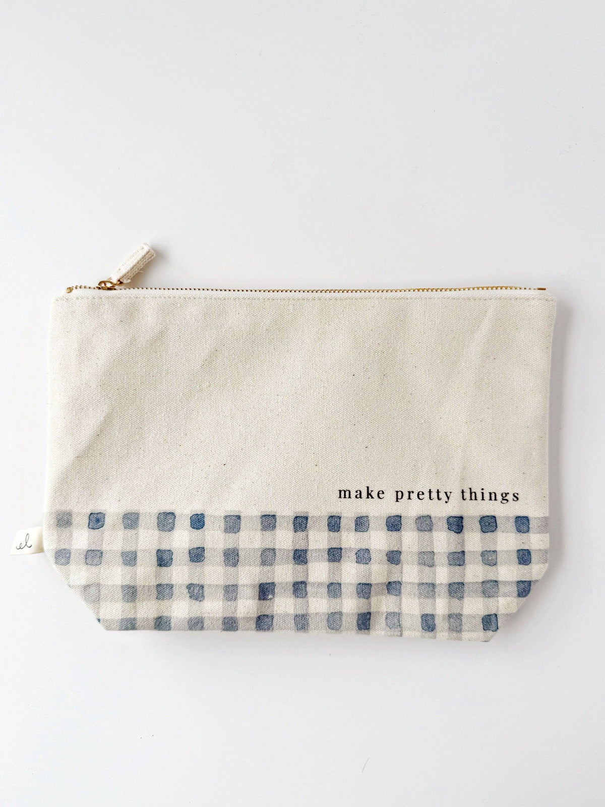 Canvas Zipper Pouch - "make pretty things" Gingham