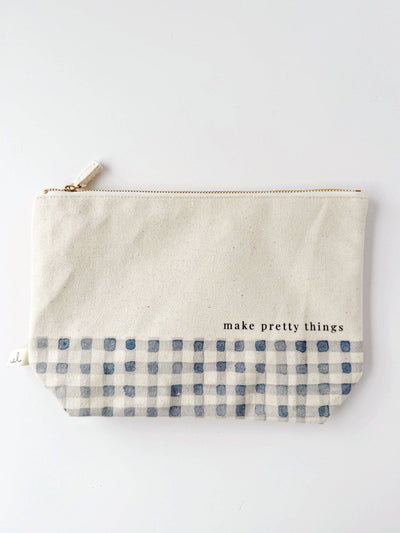 Canvas Zipper Pouch - "make pretty things" Gingham