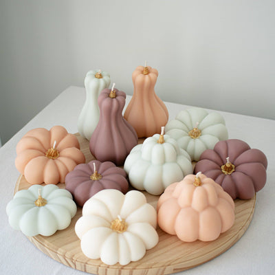 Autumn Pumpkin Decorative Candle Set | Elegant Fall Decor: Cream White