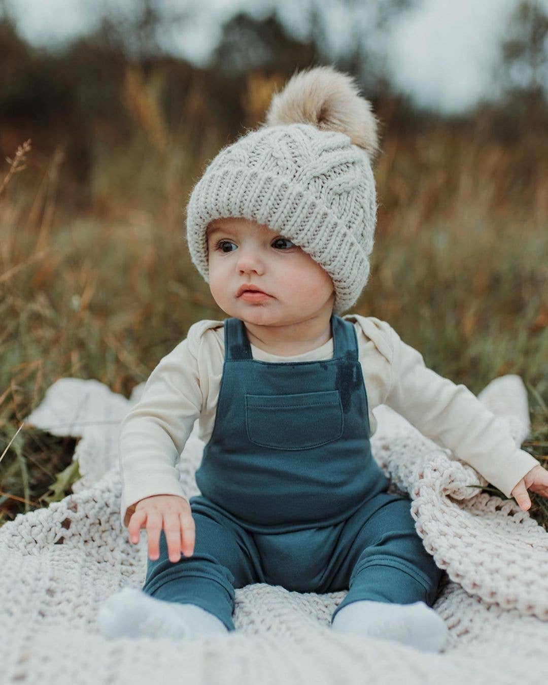 Beanie Hat - Oatmeal Pop Pom Pom