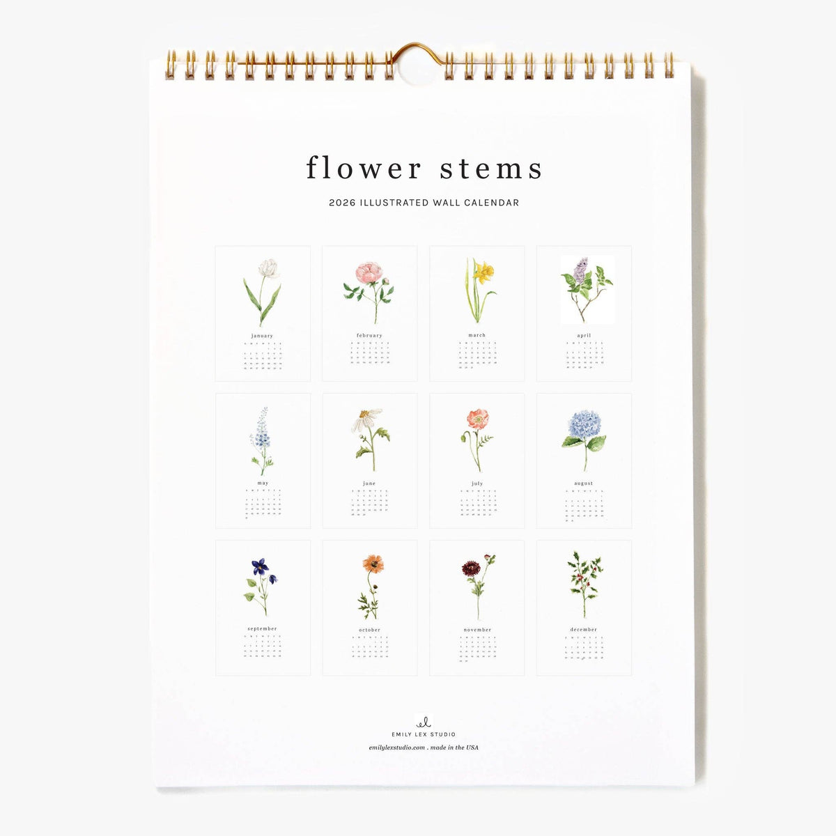2026 Calendar - Flower Stems
