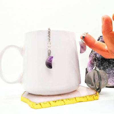 Tea Infuser - Crescent Moon Amethyst Crystal