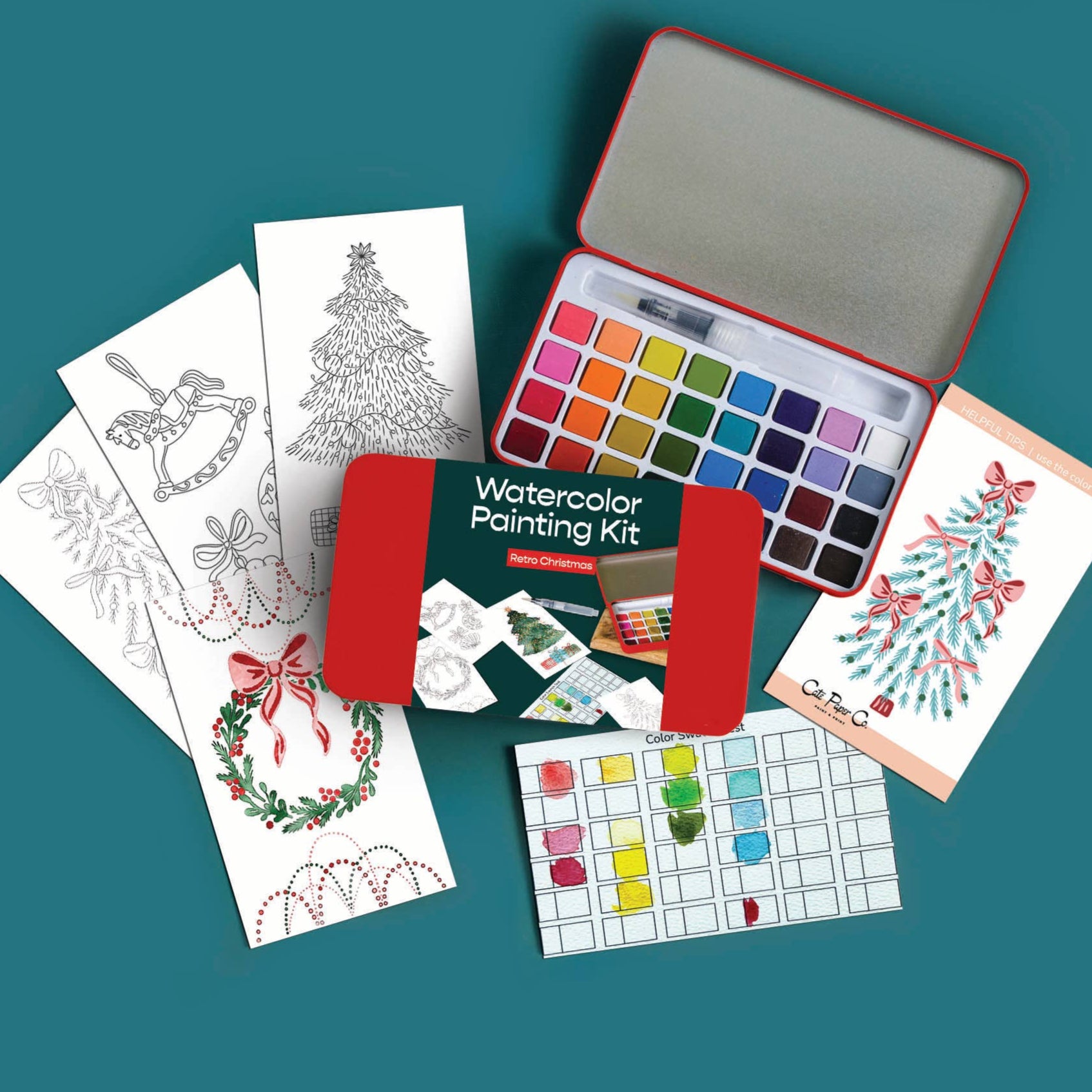 Watercolor Painting Kit - Retro Christmas
