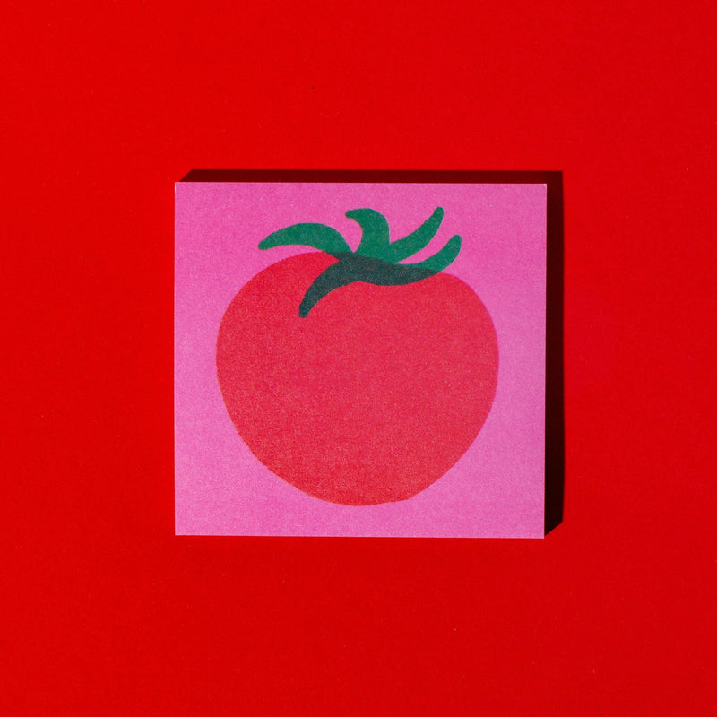 Pink sticky note pad with tomato design and 'Tomato-do Lists' text on a red background