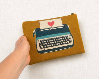 Pencil Case, Cosmetic Bag, Make Up Pouch, Zipper Pouch, Fabric Pouch, Writer Pouch, Ruby Star Society Typewriter