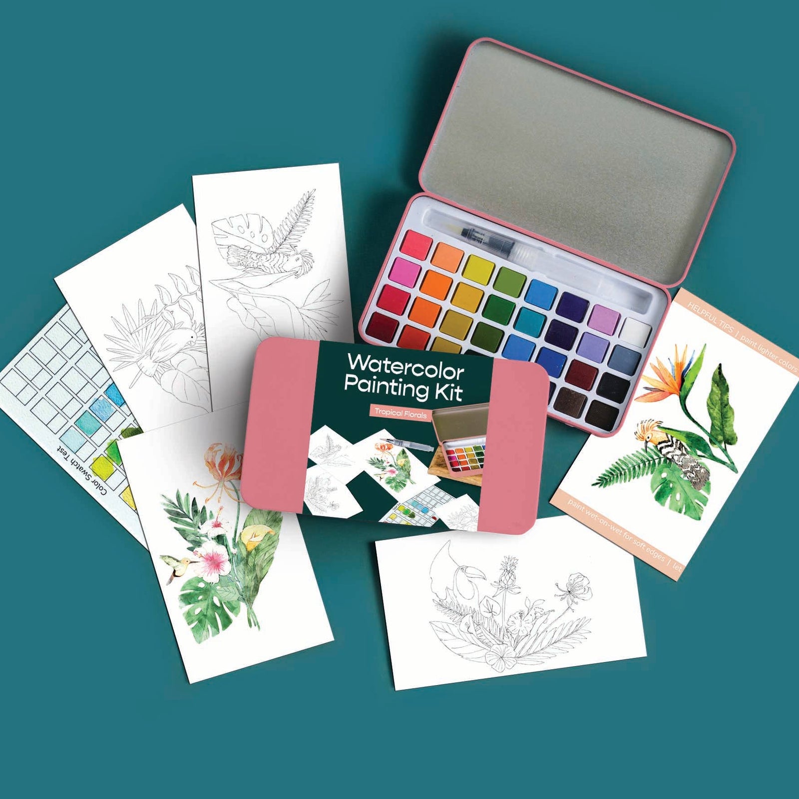 Watercolor Painting Kit - Tropical Florals