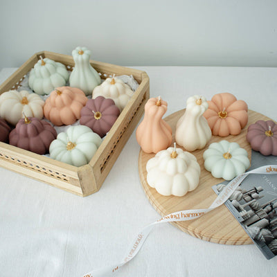 Autumn Pumpkin Decorative Candle Set | Elegant Fall Decor: Cream White