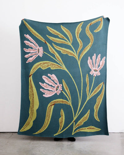 Flora Vision - Knit Throw Blanket - Cotton - Made in USA: BlueGrass in Egyptian Cotton