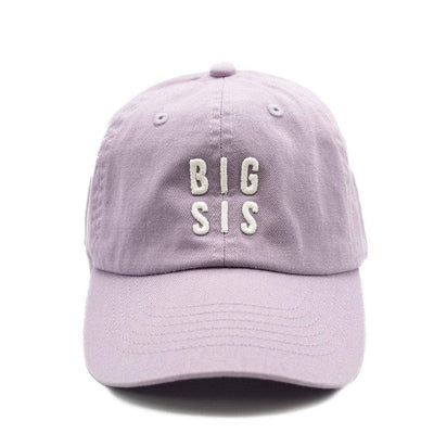 A light purple dad hat baseball cap with 'BIG SIS' embroidered in white on the front, shown against a plain white background.