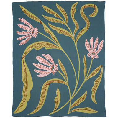 Flora Vision - Knit Throw Blanket - Cotton - Made in USA: BlueGrass in Egyptian Cotton