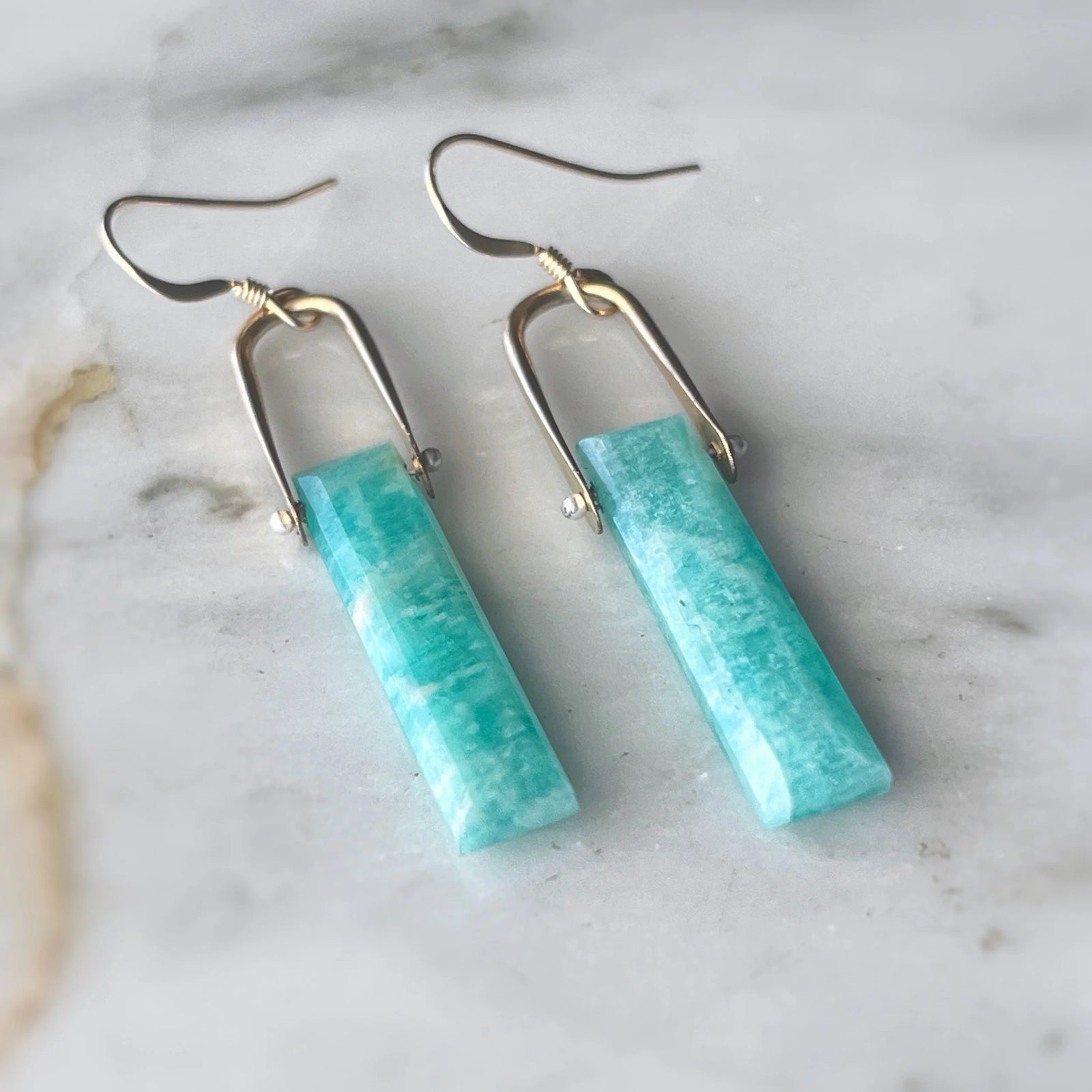 Earrings - Dangles - Amazonite Bar