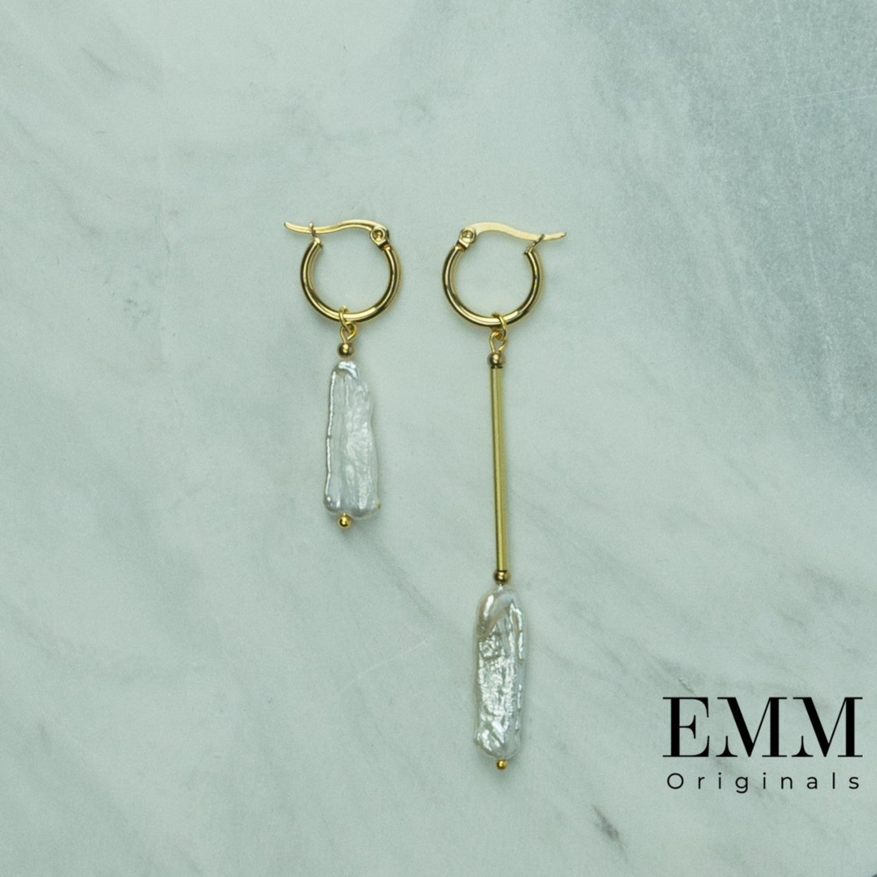 Earrings - Asymmetric Hoops With Irregular Pearl