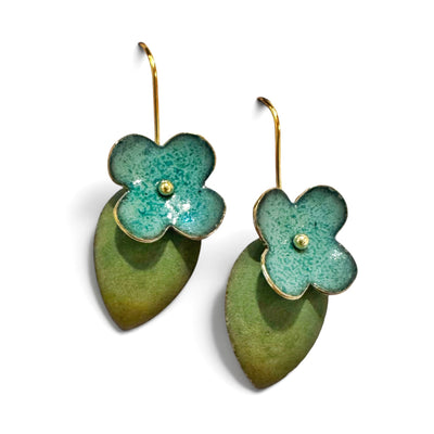 Earrings - Flower On Green Leaf