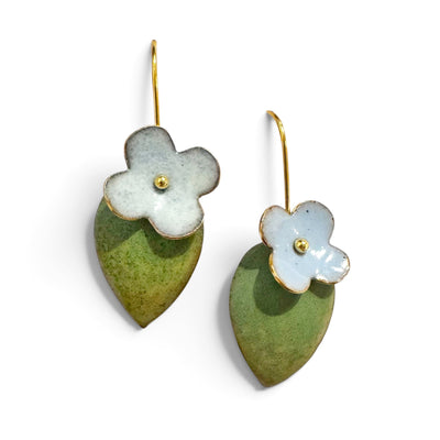 Earrings - Flower On Green Leaf