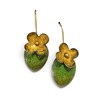 Earrings - Flower On Green Leaf
