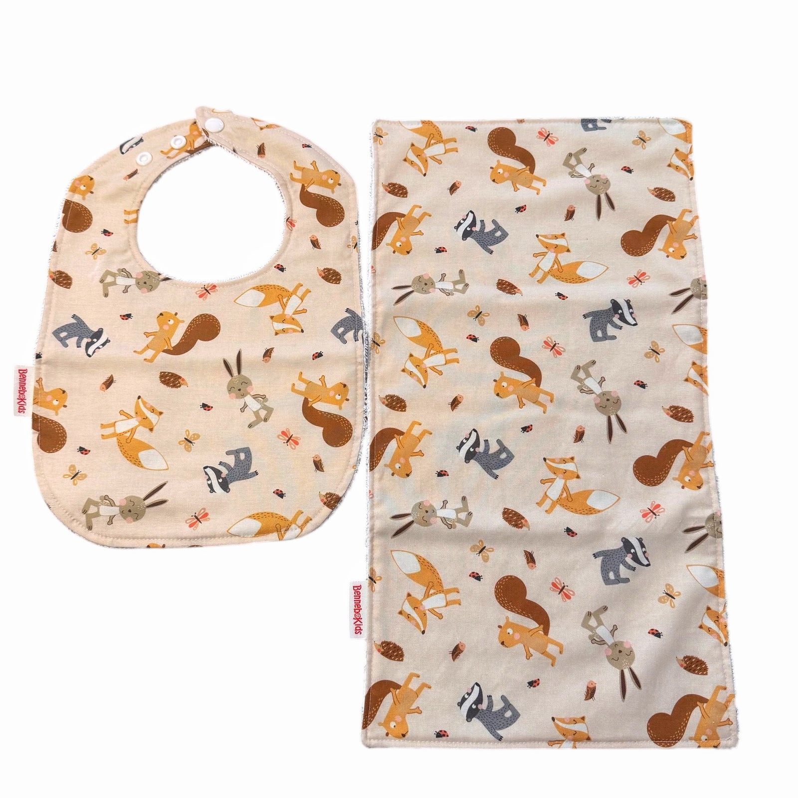 Bib & Burp Cloth Set - Beige Woodland