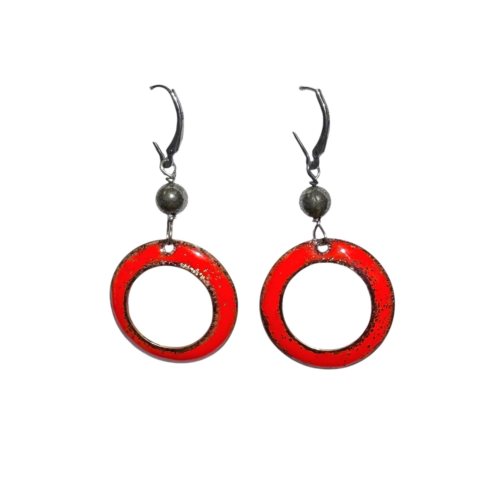 Earrings - Orange & Black Circles