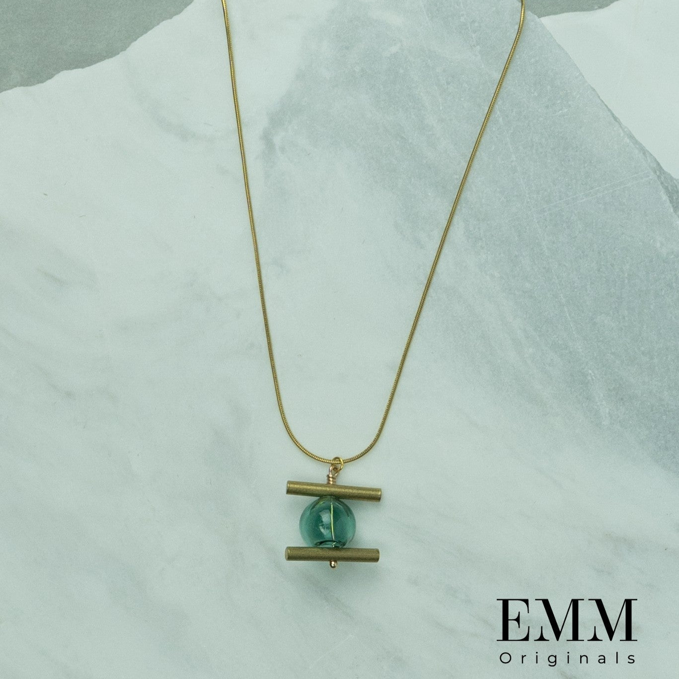 Necklace - Brass Bar With Glass Bead