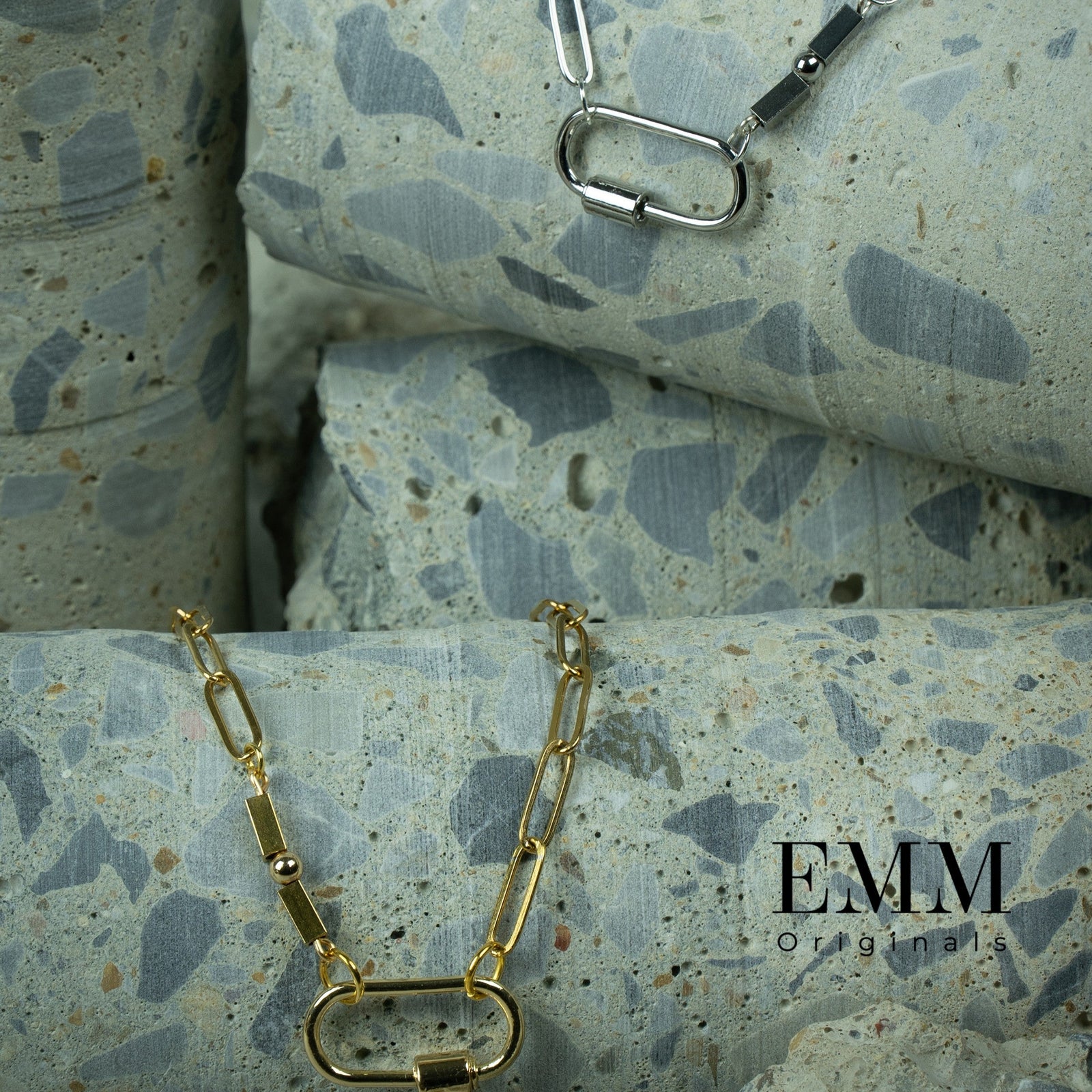 Necklace - Carabiner Screw Clasp With Metal Beads