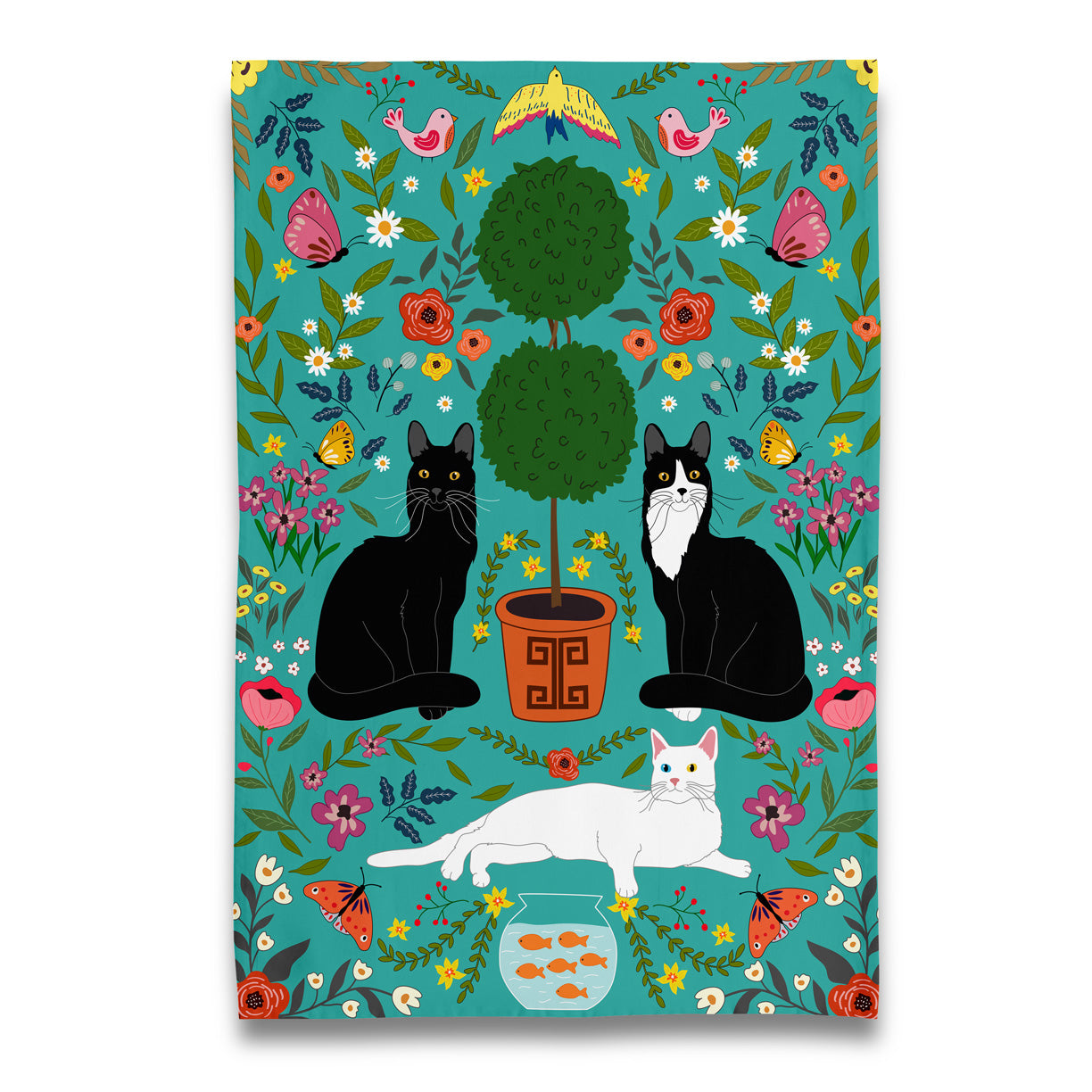 Kitchen Towel - Trio Cat - Teal