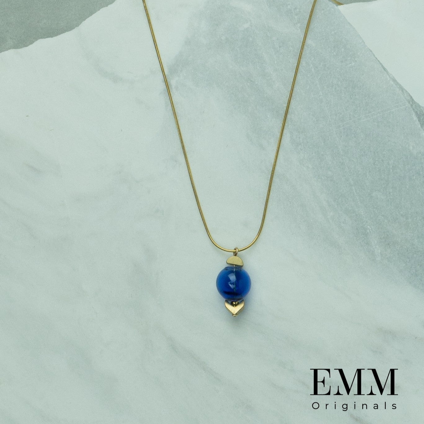 Necklace - Chevron Heart With Blue Glass