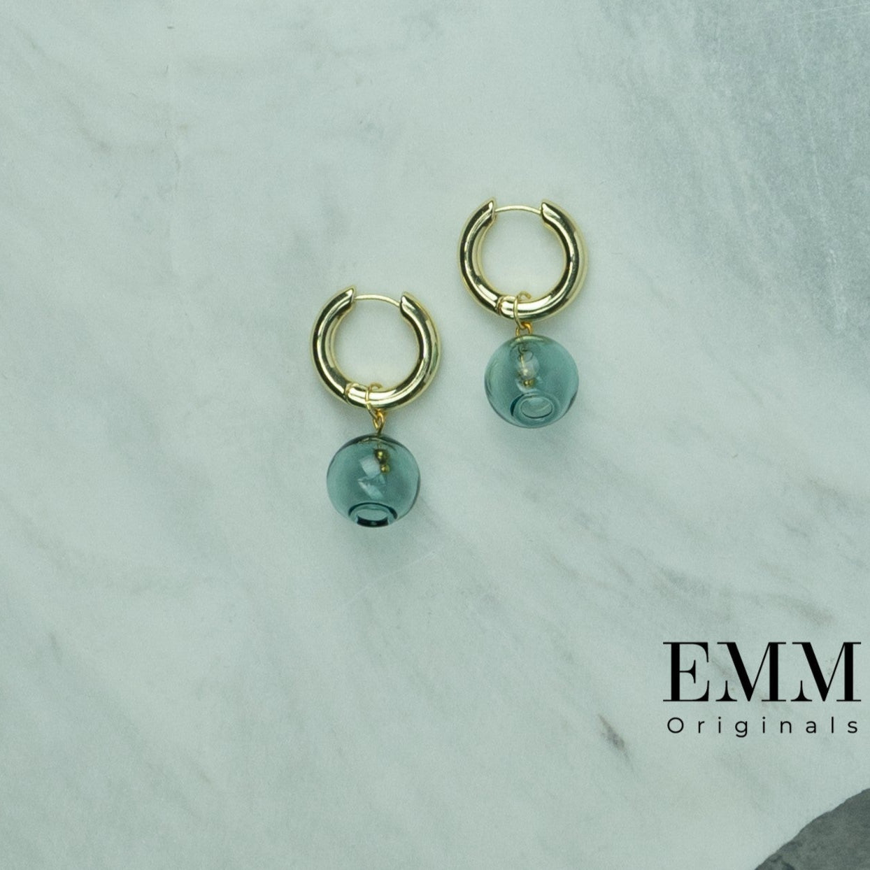 Earrings - Chunky Hoop With Glass Bead