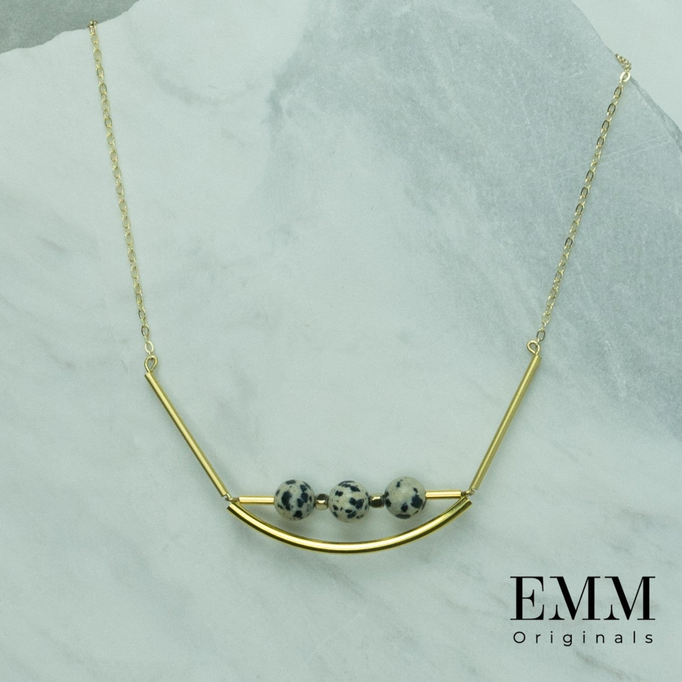 Necklace - Curved Cylinder With Triple Dalmatian Jasper