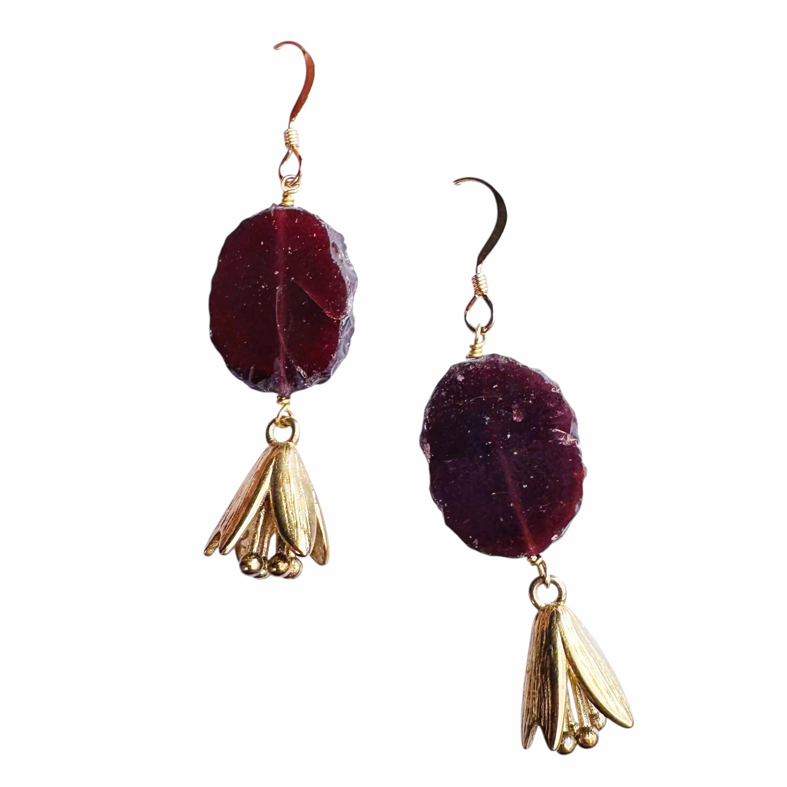 Earrings - Dangles - Garnet With Flower