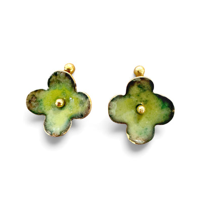 Green flower stud earrings